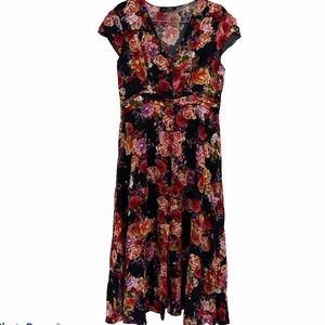 SUZANNE BETRO PLUS SIZE BUTTON-DOWN CAP SLEEVE FLORAL  DRESS 1X